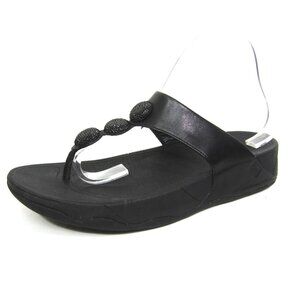 FitFlop Size 9 Black Petra Jewel Thong Flip Flop Sandals Platform Wedge VGUC